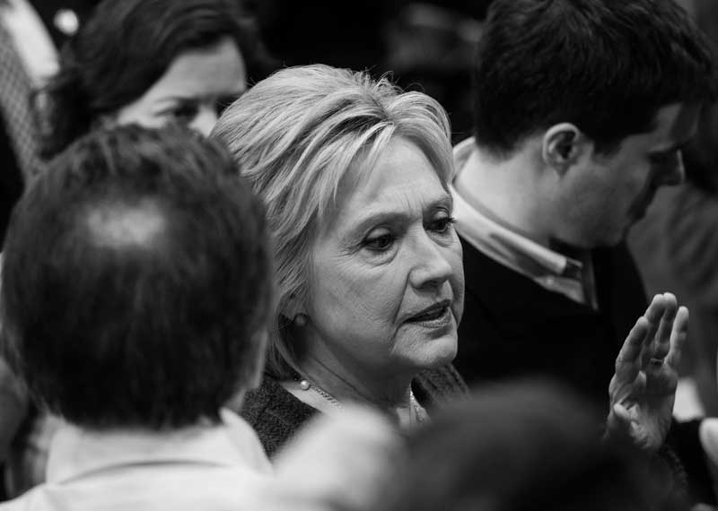 Black and white image of Hillary Clinton campaigning for President in 2016. Photo by Zach D Roberts